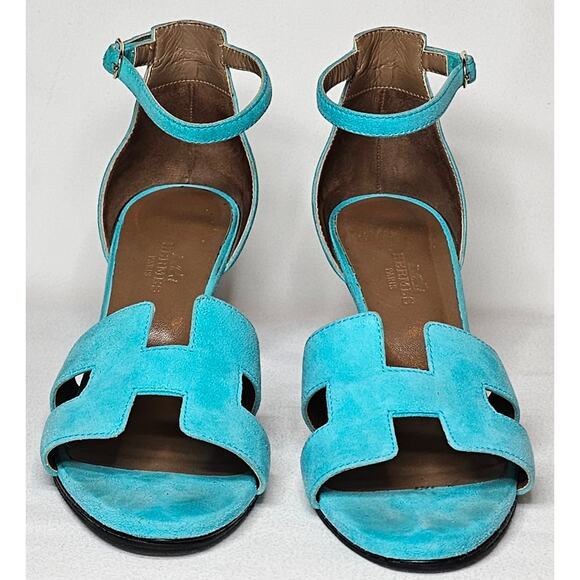 Hermès Legend Turquoise Suede Sandals - Picture 2 of 10
